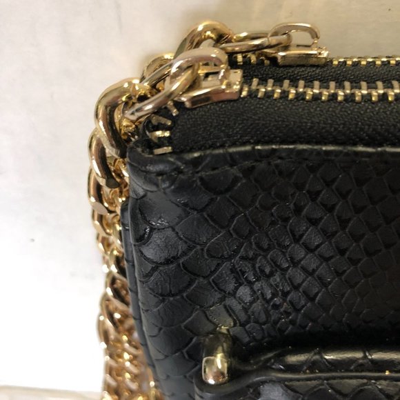 Bebe Black Faux Leather Gold Chain Wristlet - Picture 3 of 5